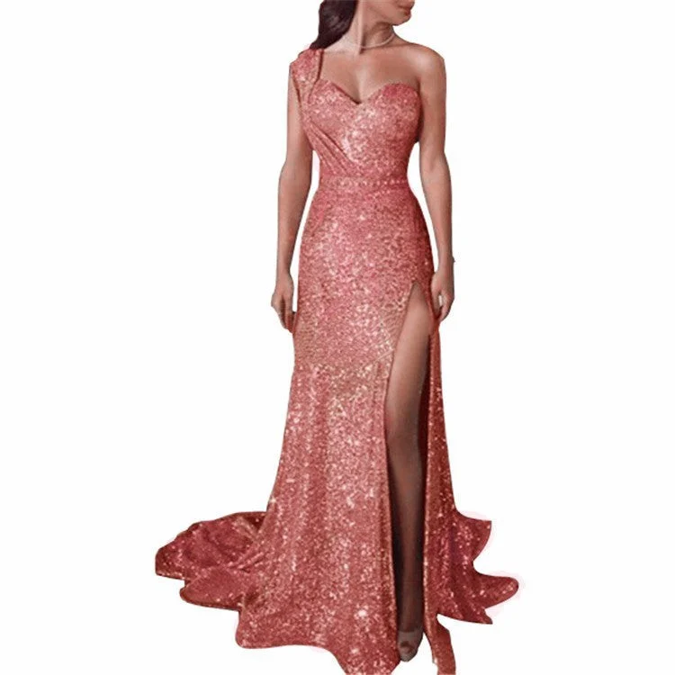 Zingj Banquet Temperament Sexy One-shoulder Long Gilding Dresses