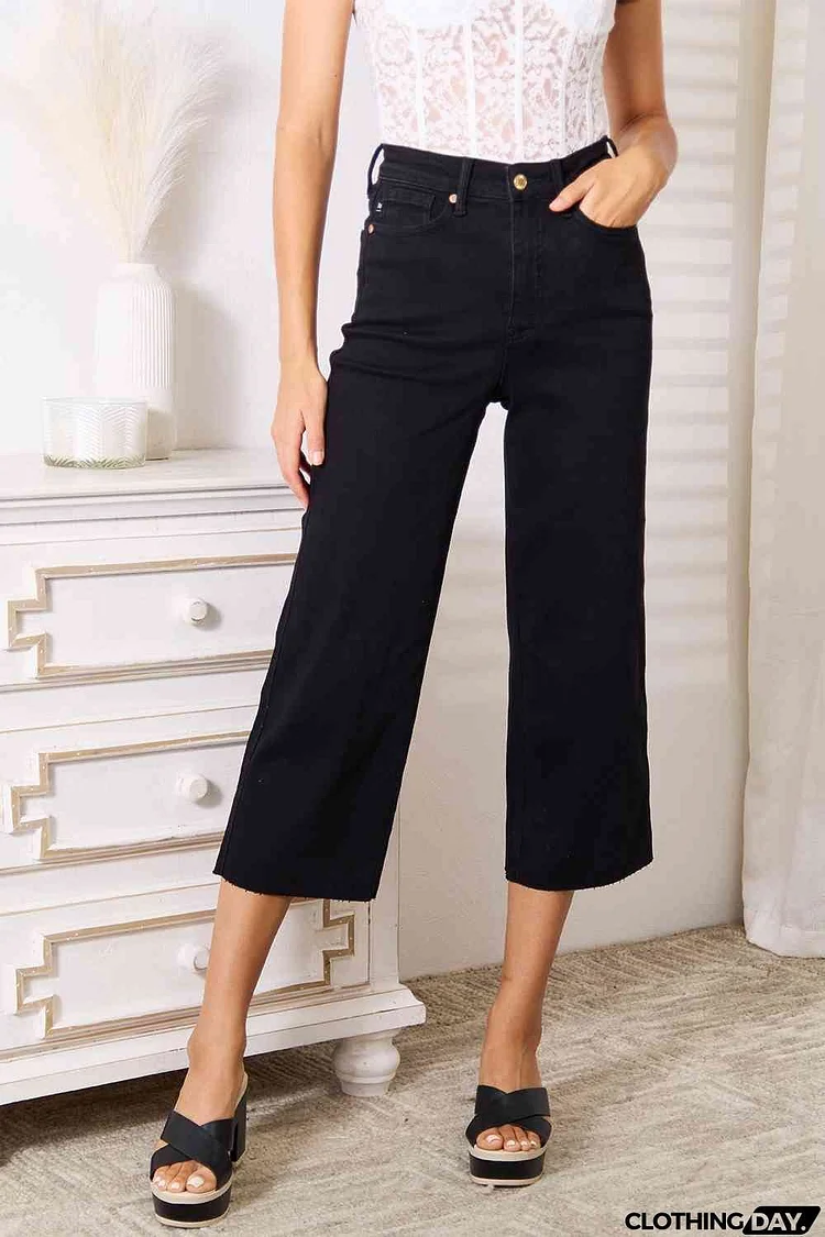 Judy Blue Full Size High Waist Wide Leg Cropped Jeans