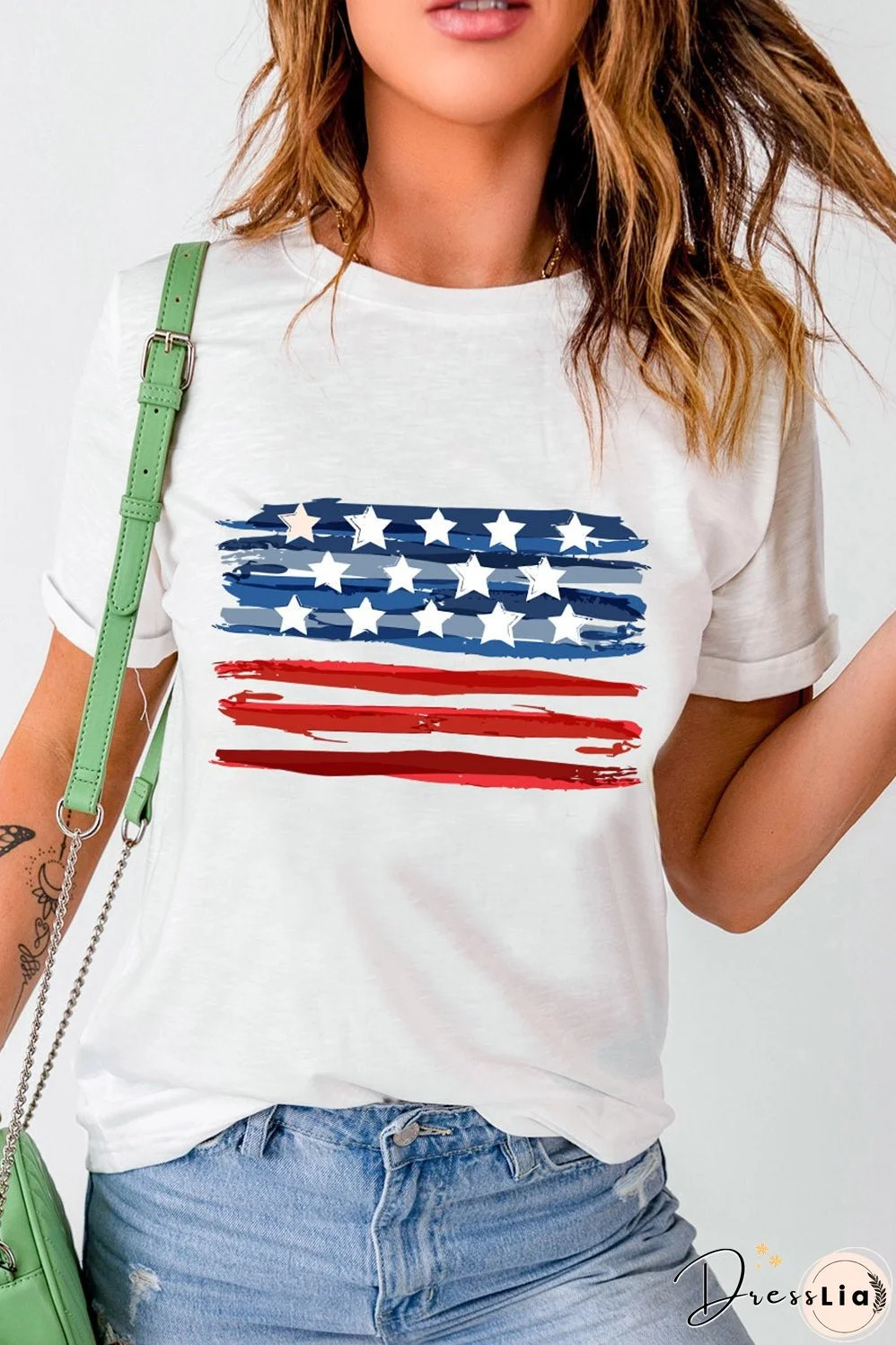 US Flag Graphic Round Neck Tee