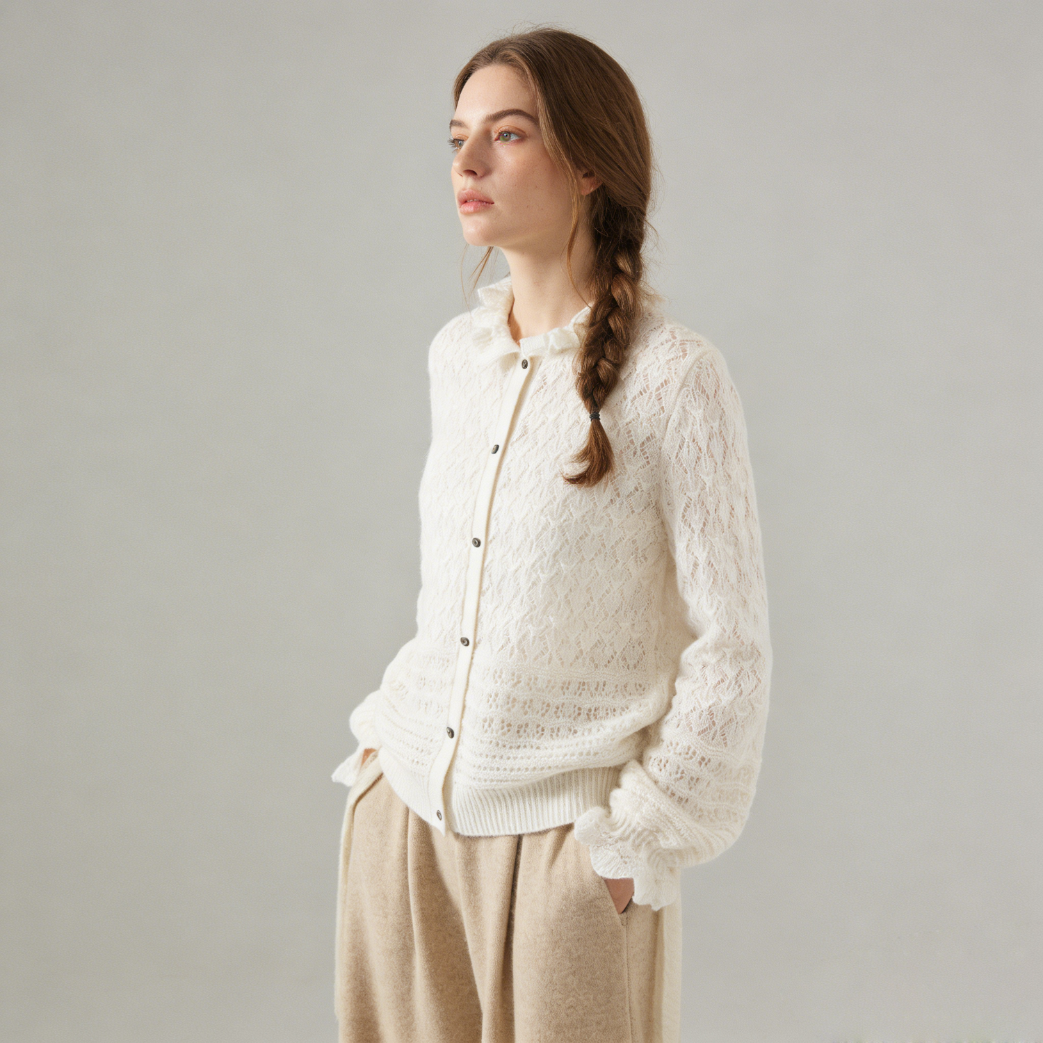Women's Ruffled Silk Cashmere Sweater Cardigan | Spring Summer REAL SILK LIFE