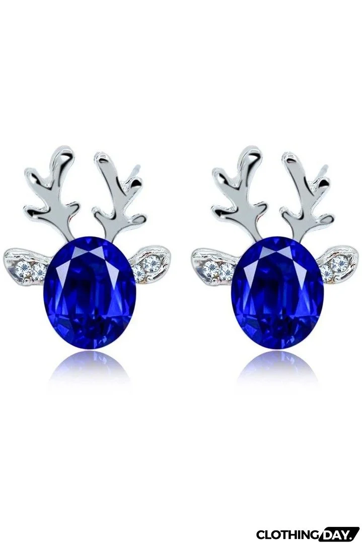 Crystal Gem Christmas Antlers Stud Earrings