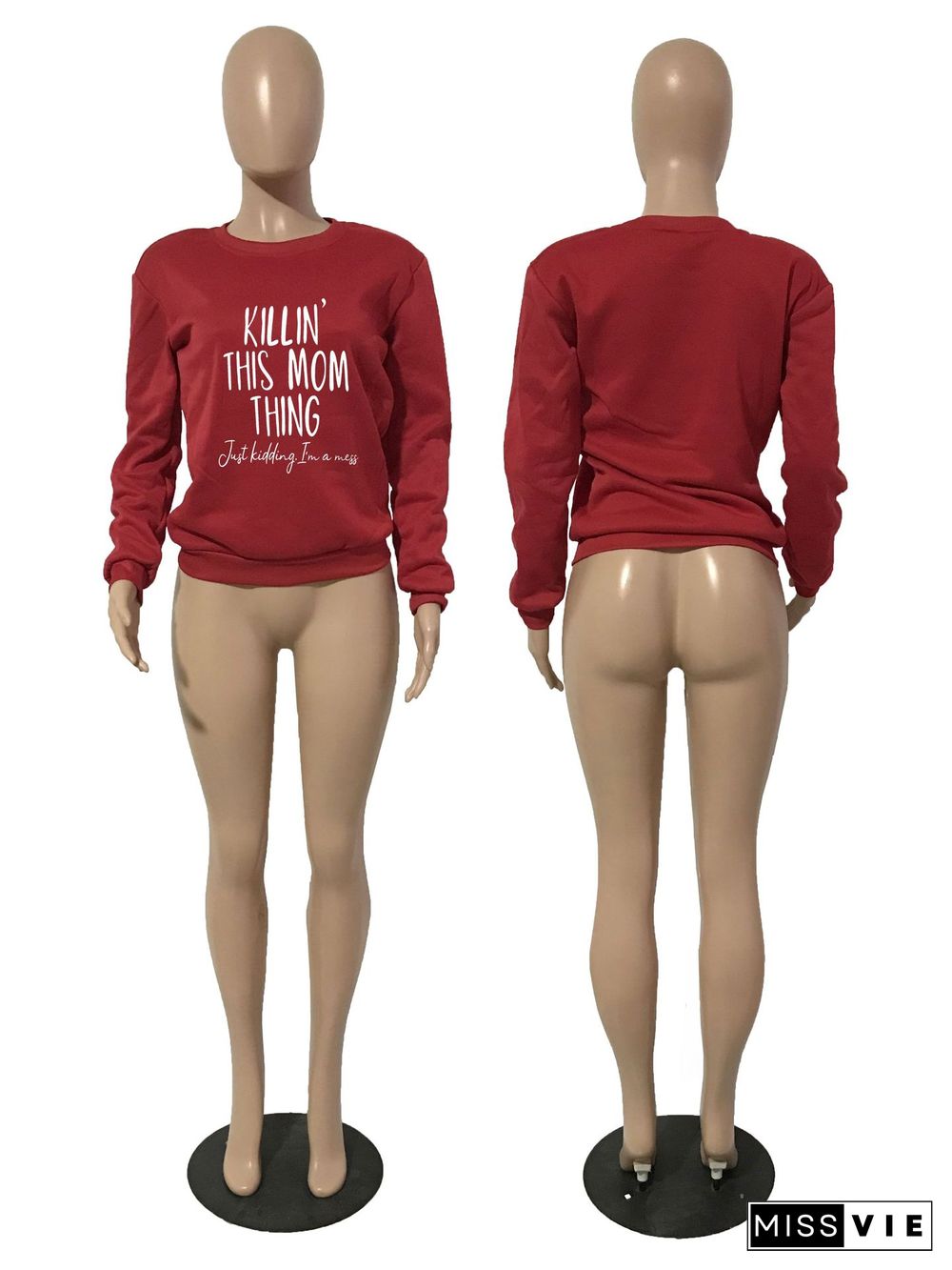 Loose Letter Print Casual Pullover Sweatshirts