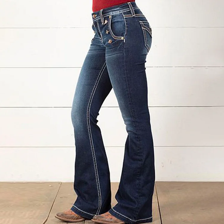 Vintage Button Slim Fit Micro-Flare Jeans