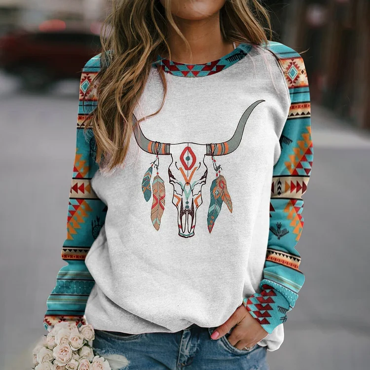 Western Style Printed Casual Loose Sweatshirt
