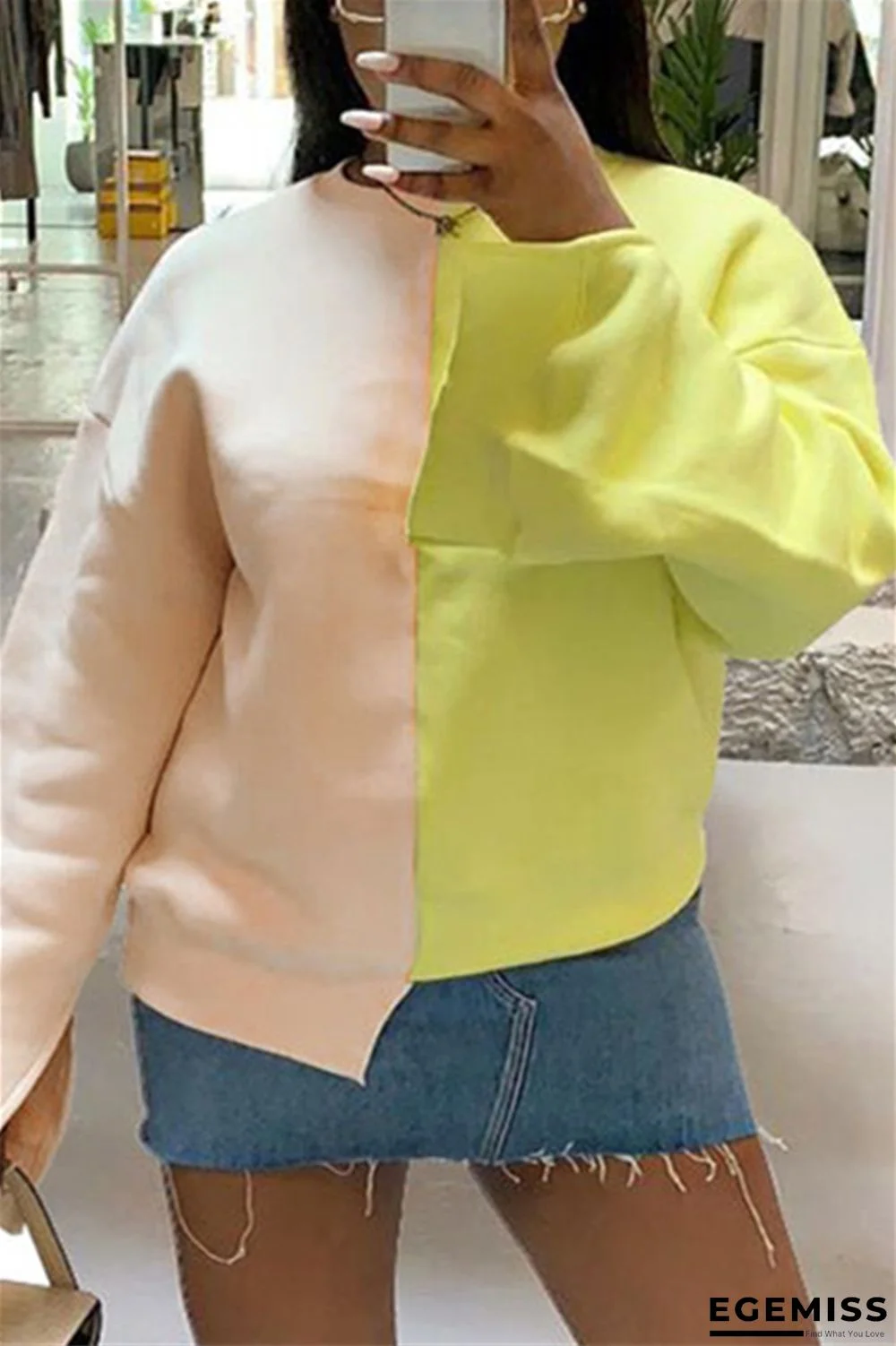 Yellow Casual Sportswear Patchwork Solid Patchwork Slit Pullovers O Neck Tops | EGEMISS