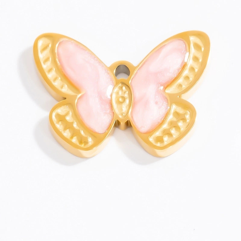 1 Piece 304 Stainless Steel Heart Shape Flower Butterfly Pendant Jewelry Accessories