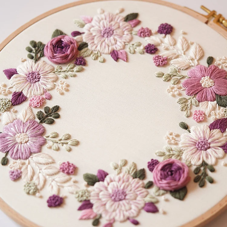 Hand embroidery-purple wreath pattern
