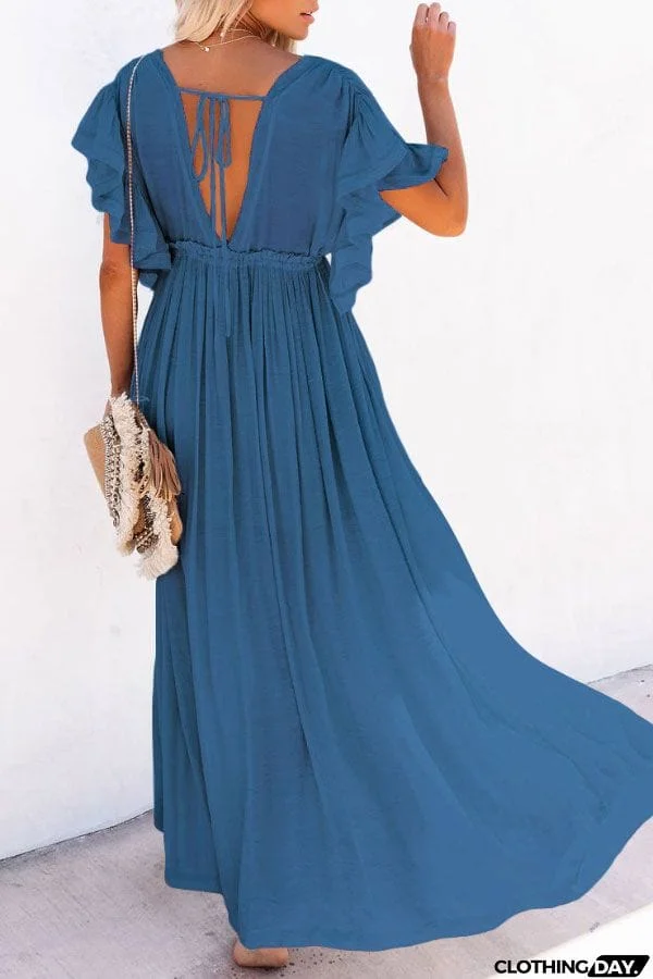Fairy Air Fluttering V-neck  Ruffle Sleeves Dress