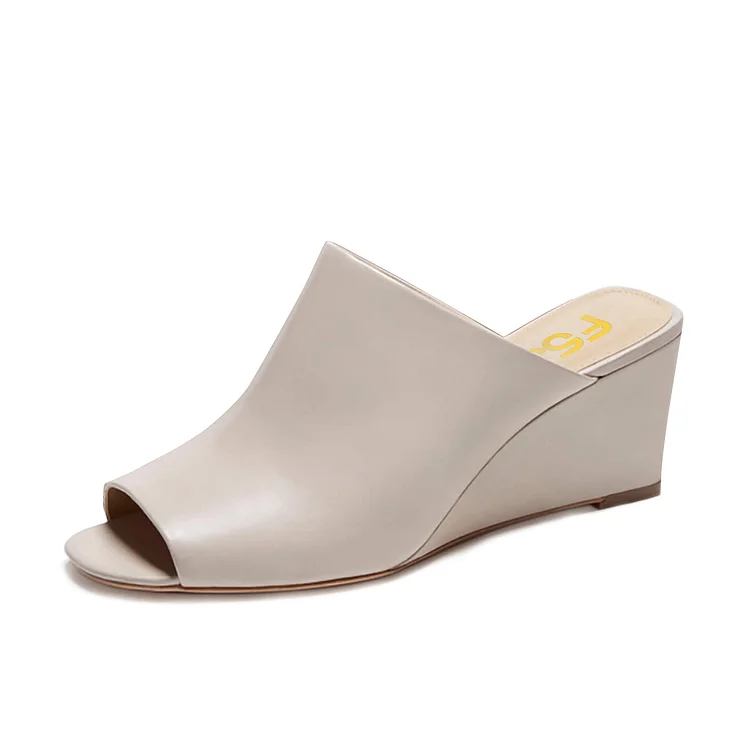 Ivory Heels Peep Toe 3 Inch Wedge Sandals by FSJ |FSJ Shoes