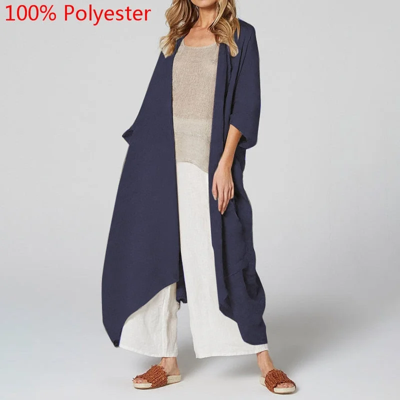 Celmia Women Vintage Kimono 2022 Autumn Long Shirts Cardigan Blouse Belted Casual Beach Cover Up Blusas Femininas Oversized Tops