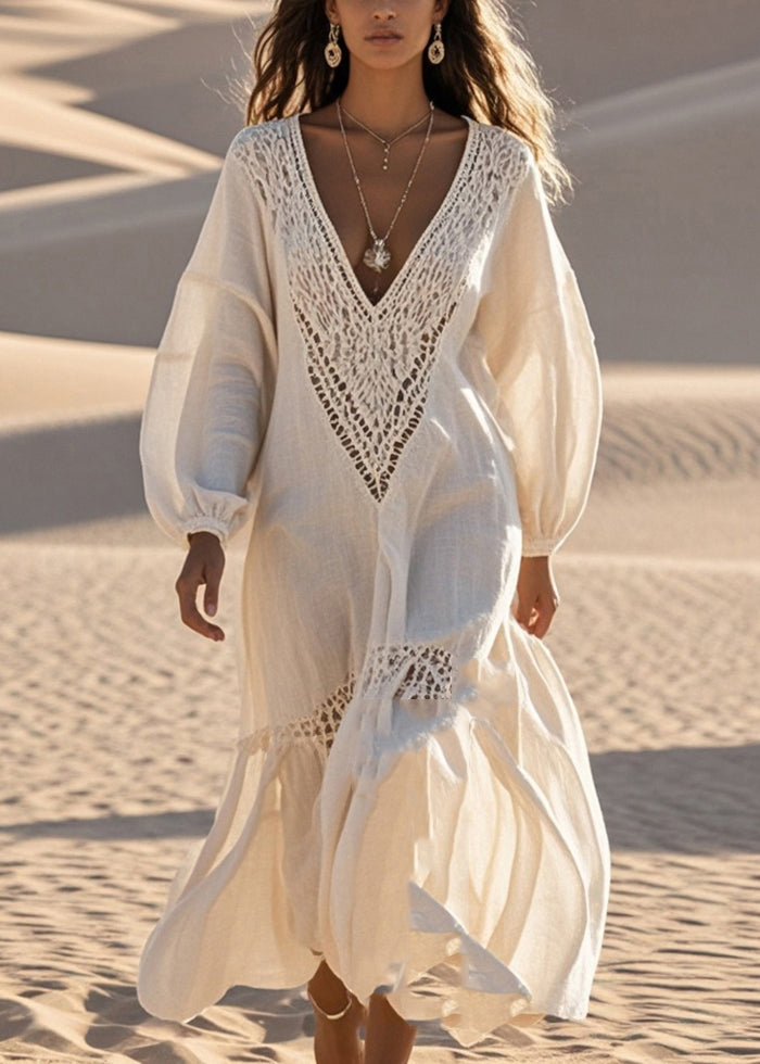 Italian Beige Print Patchwork Chiffon Holiday Dress Summer