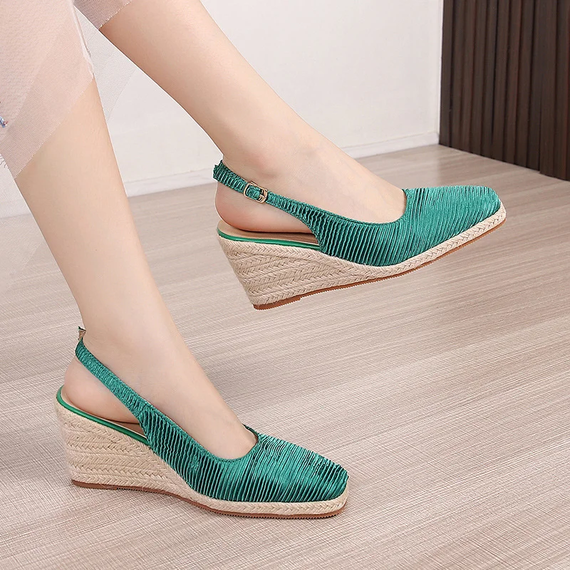 Wongn Wongn New Wedge Thick Sole High Heel Square Head Tou Drag Women's Shoes Thick Heel Platform Single Shoes