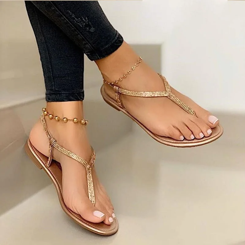 Women's Sandals Clip Toe Ladies Shoes T-tied Ankle Strap Large Size Femmes Sandales Beach Casual Female Summer 2021 Footwear New