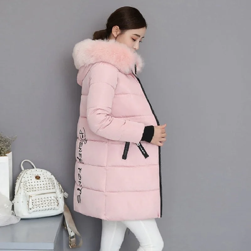 New Parka Women 2021 Winter Jacket Women Coat Hooded Outwear Female Parka Thick Waem Cotton Padded Fur collar Winter Basic Coats