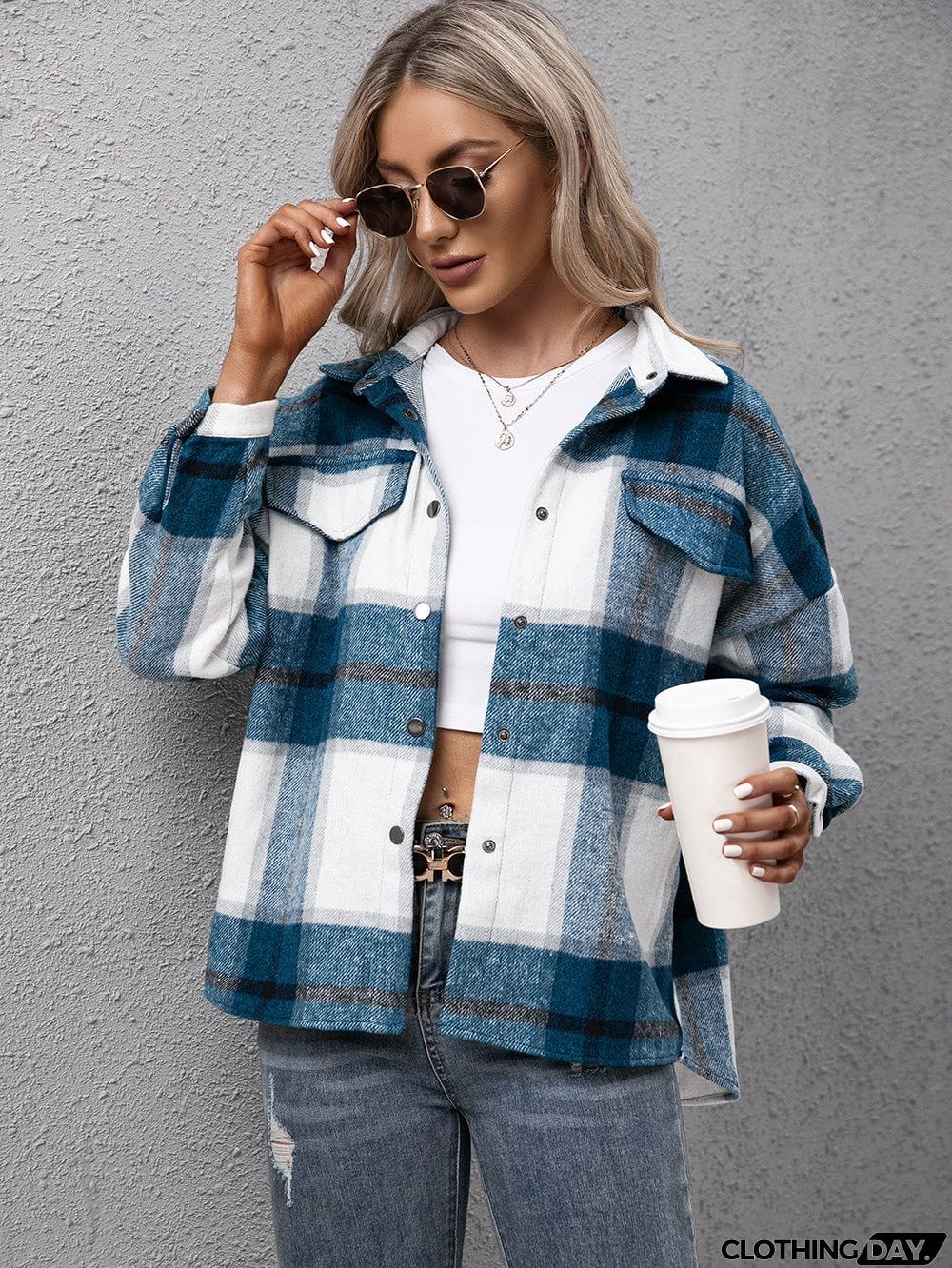 Plaid Long Sleeve Shirt Jacket