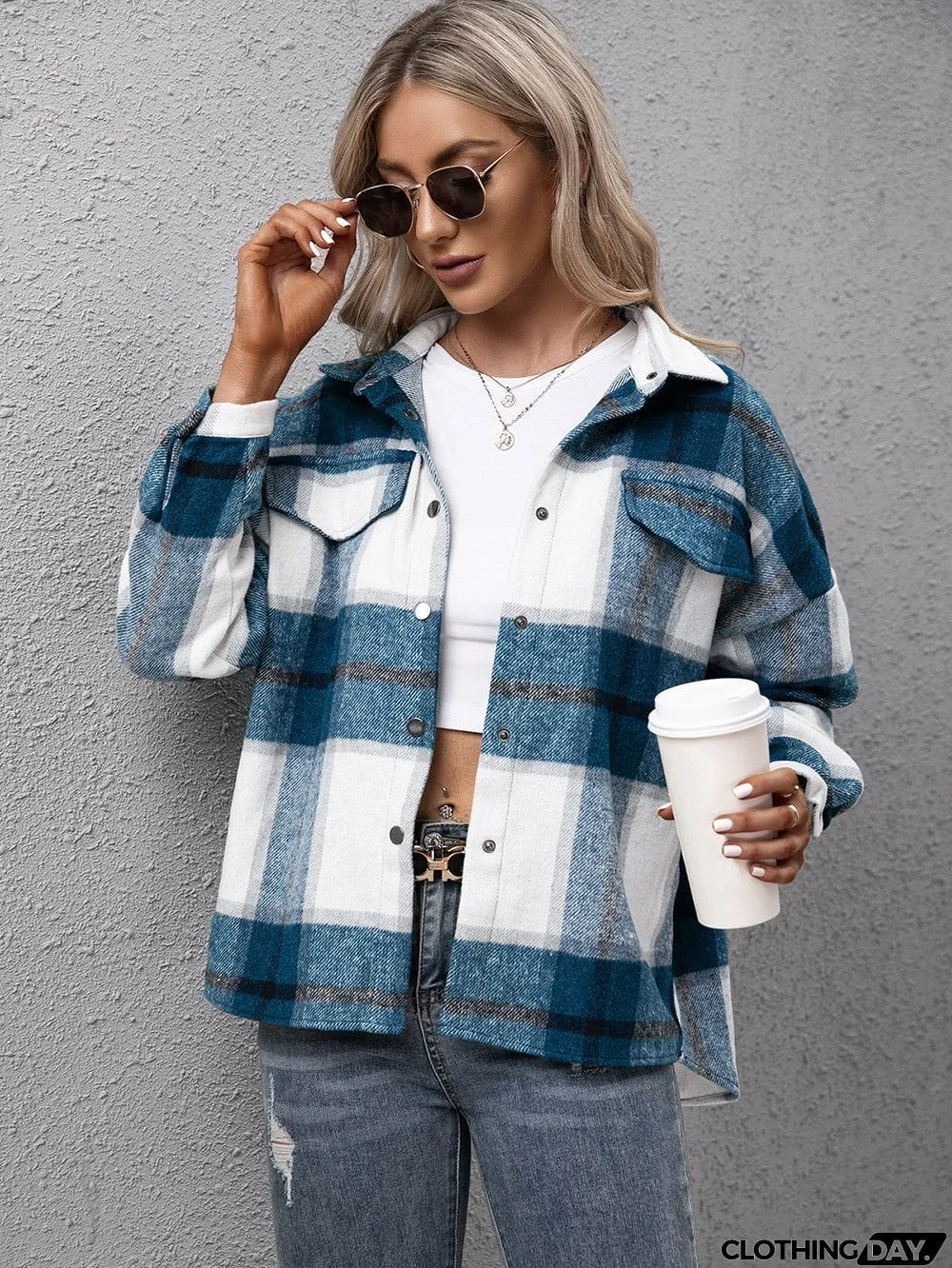 Plaid Long Sleeve Shirt Jacket