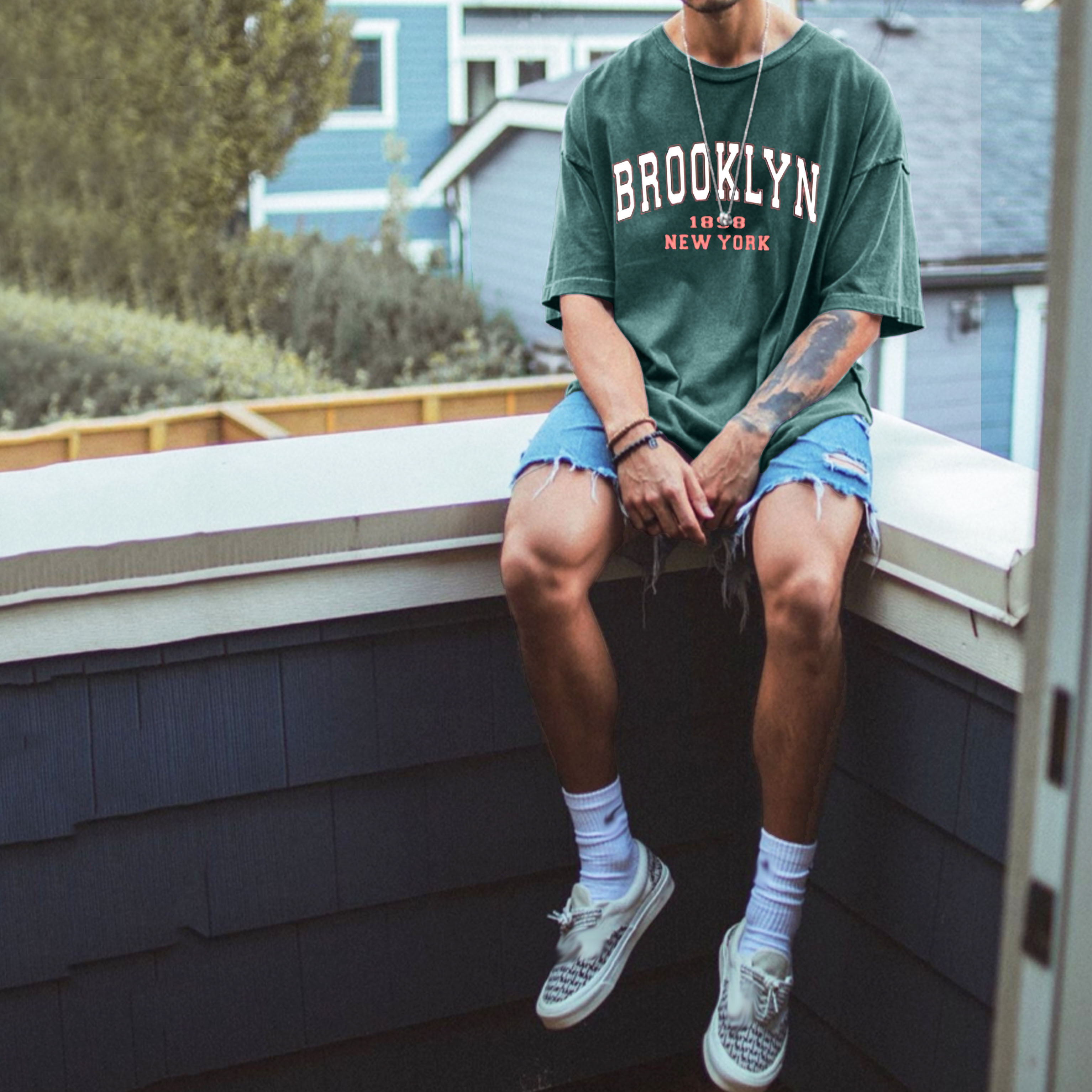 Men's Vintage BROOKLYN Print T-Shirt