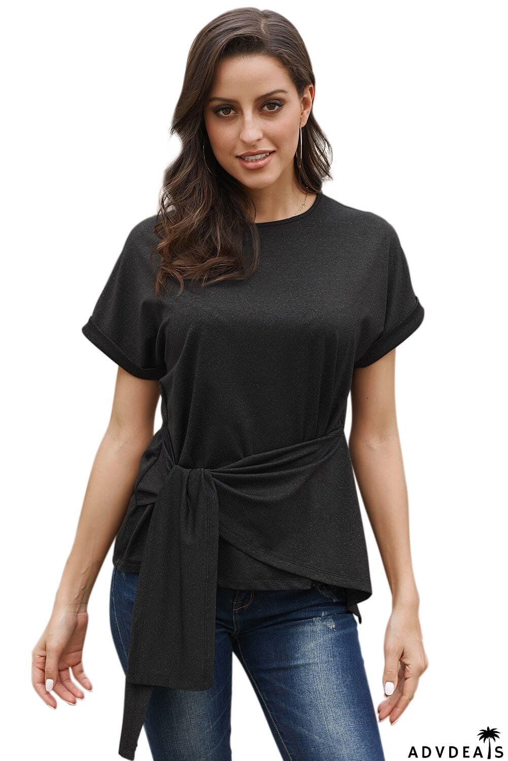 Wrap Self Tie Waist Short Sleeve Top