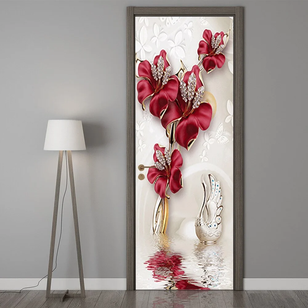 Athvotar 3D Mermaid Watercolor Scales Door Sticker Self Adhesive Wallpaper DIY Renovation Waterproof Poster Home Decor Decal