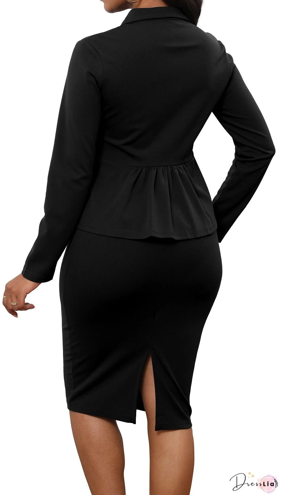 Two-piece Skirt Suit Set, Lapel Blazer & Sheath Midi Skirt 2pcs Business Outfit, Women's Clothing