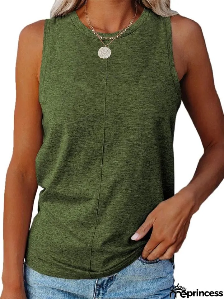 Relaxed Fit Round Neck Sleeveless Solid Color Tank Top