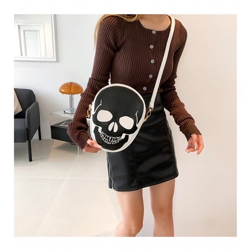 Halloween Women’s Small Pu Leather Ghost Punk Round Zipper Crossbody Bag