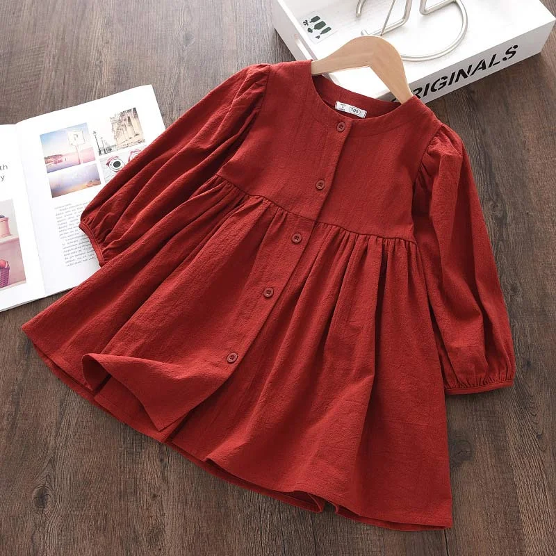 Bear Leader Girls Solid Long Sleeve Dresses 2022 New Fashion Kids Girl Casual Party Costumes Children Soft Vestidos 3-7 Years