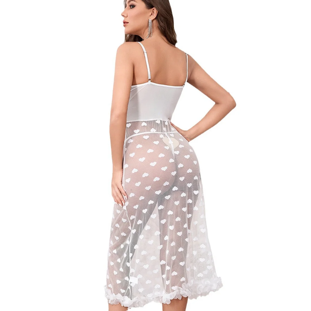 Churchf Sex Lingerie Sexy Women's Sling Lace Perspective Love Dress Lingerie Set