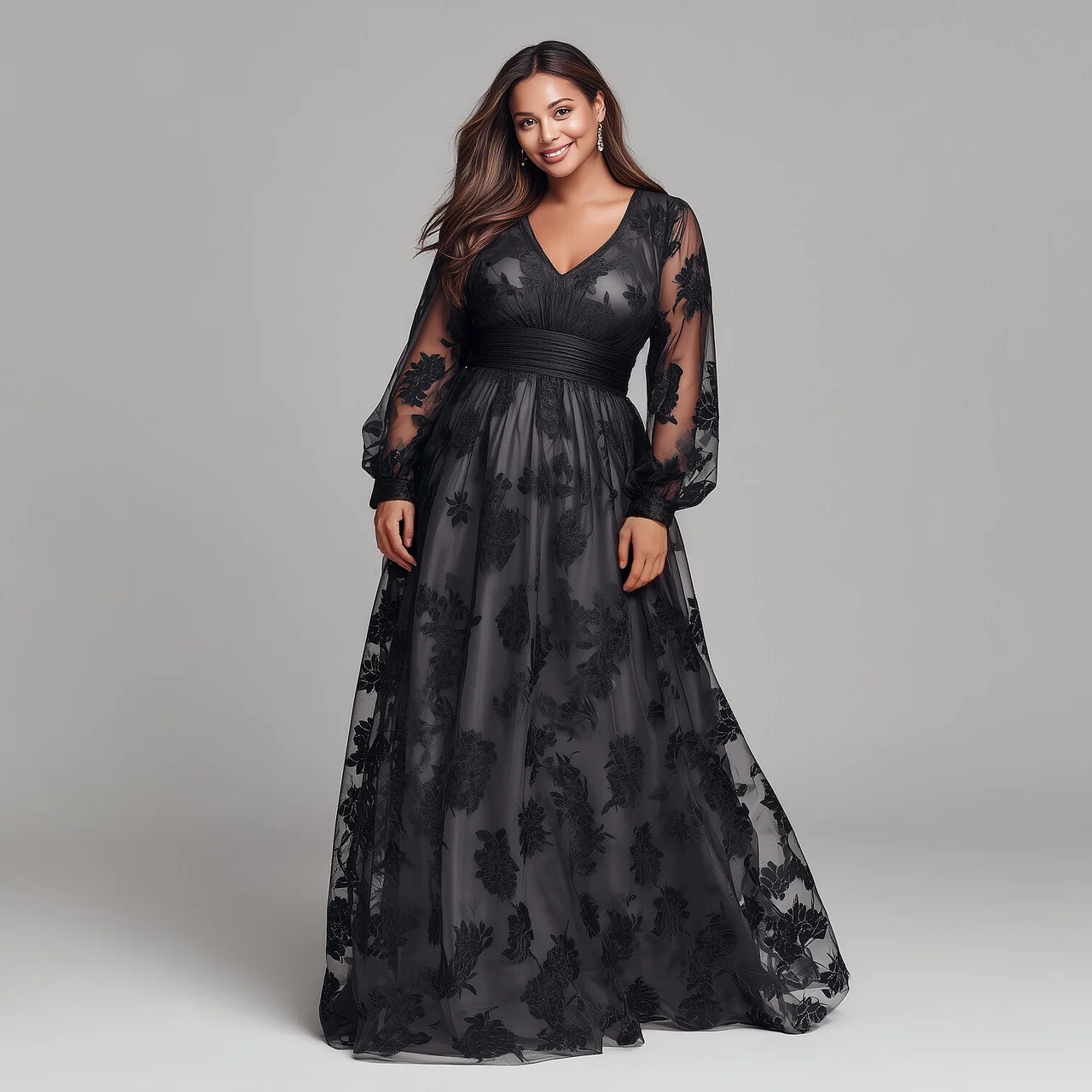 plus black mother of the bride dresses Cicinia Black Mother Of The Bride Dress Long Chiffon A-line Plus Size V-neck Floor Length main image 0