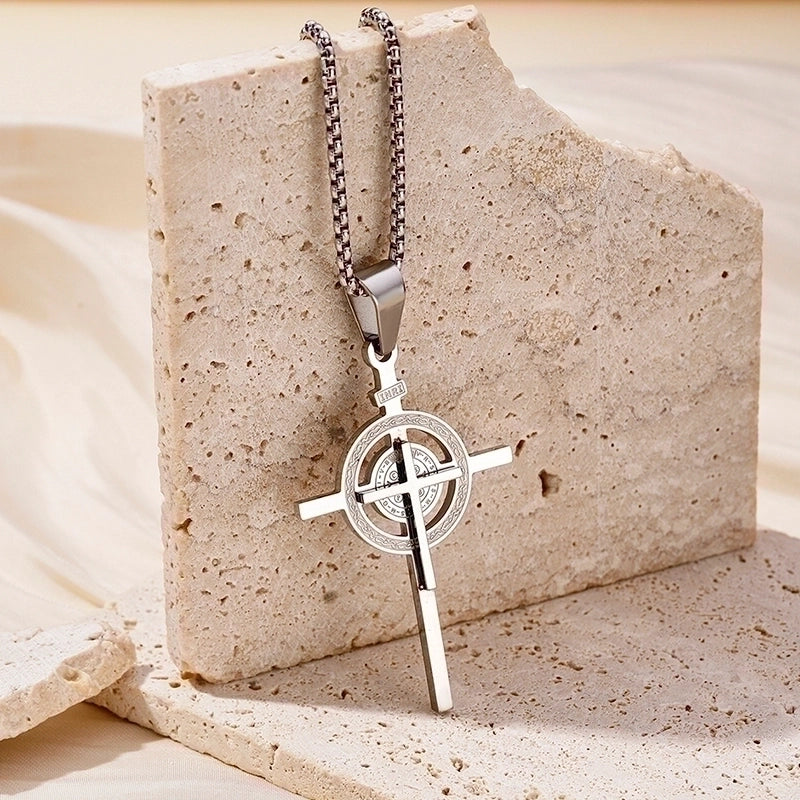 Hip-Hop Retro Cross Round Square 304 Stainless Steel Women’s Pendant Necklace