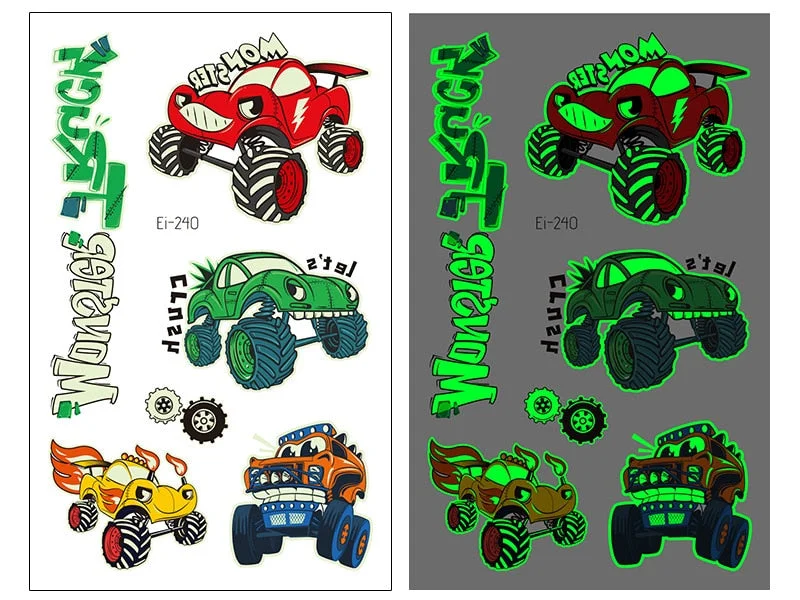 New Racing Waterproof Temporary Tatoo Sticker Children Cool Luminous Motorcycle Racing Fake Tattoo Night Glowing Tattoo Stickers