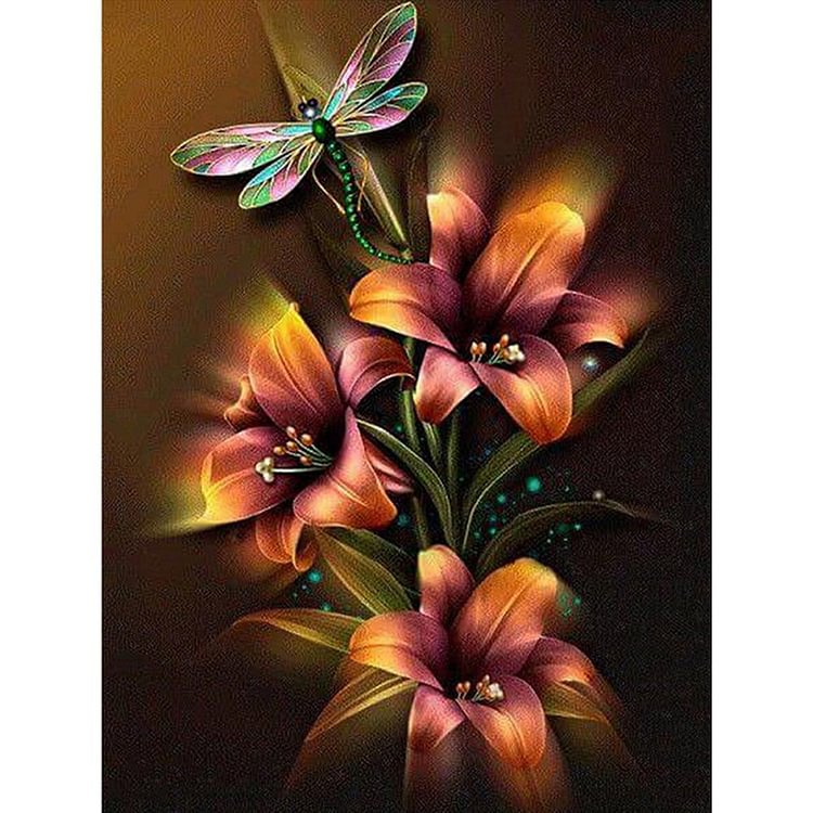 Peinture de diamant - pleine ronde - libellule de fleur d’oranger