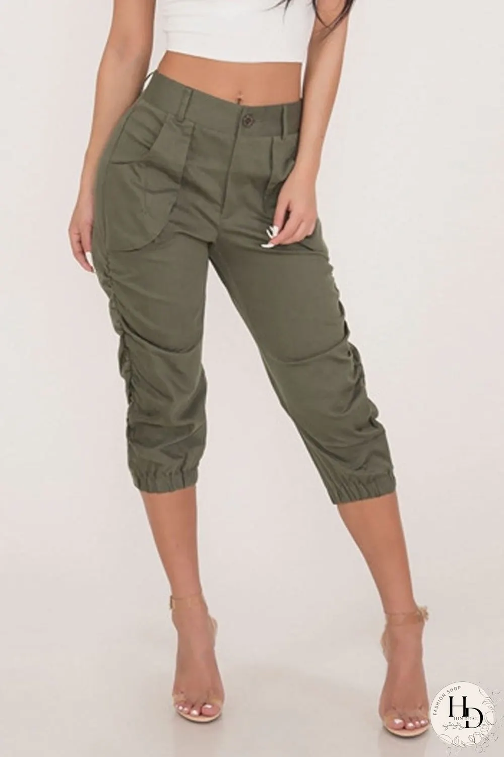 Solid Color Pocket High Waist Pants