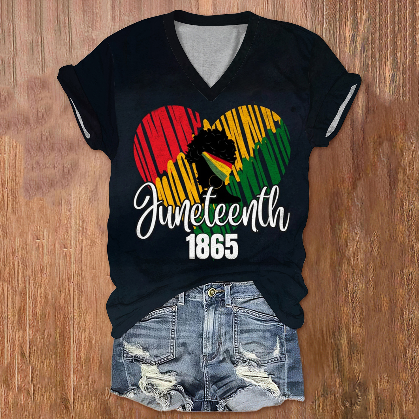 Comstylish Retro Juneteenth 1865 Print V-Neck T-Shirt