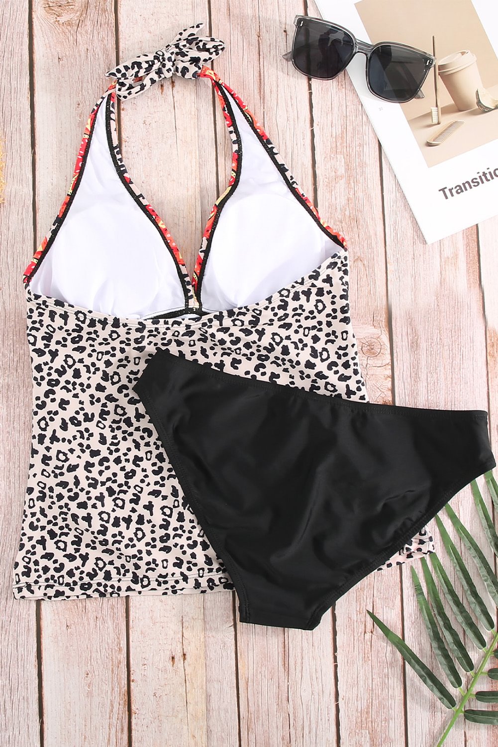 Women's Floral Leopard Tankini with Shorts Halter V Neck Knot Padded ...