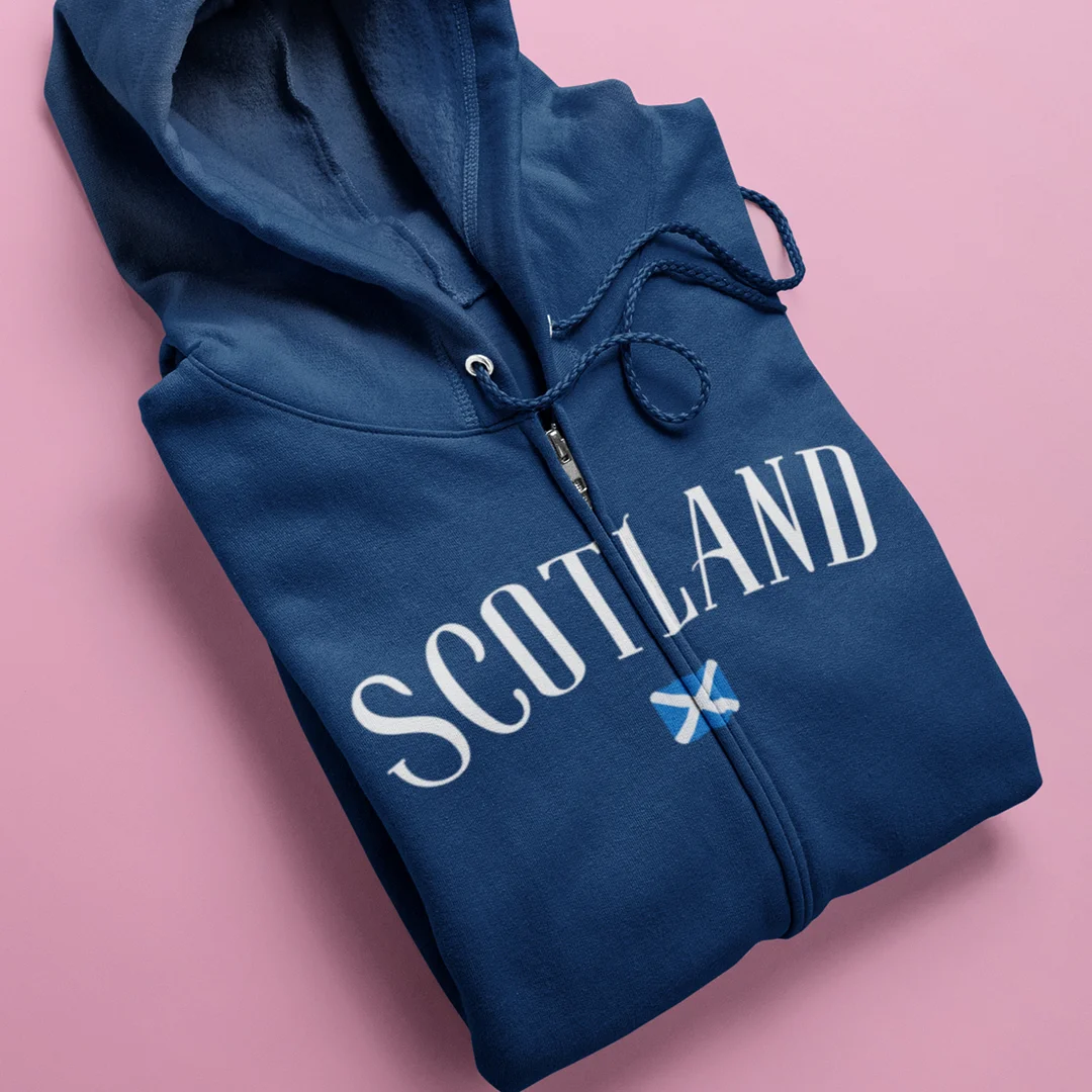 Scottish Flag Print Zip Casual Hoodie