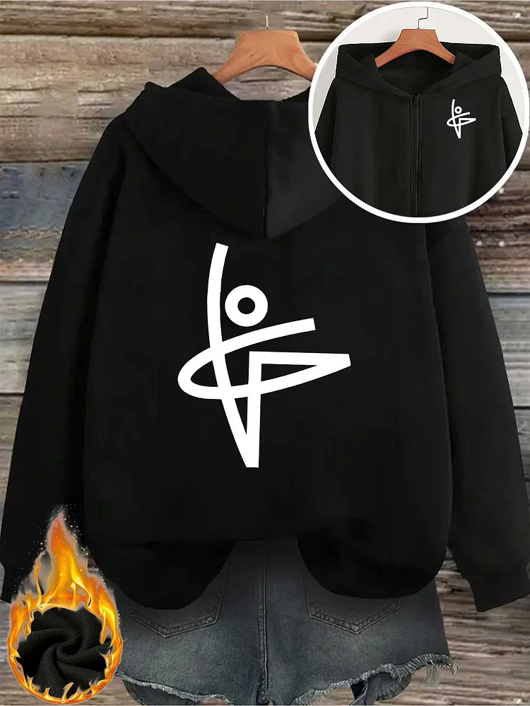 Women's Abstract Dance Graphic Zip-Up Hoodie - Heather Gray Sporty Casual Pullover With Front & Back Print, Relaxed Fit, Machine Washable All-Season Hooded Sweatshirt