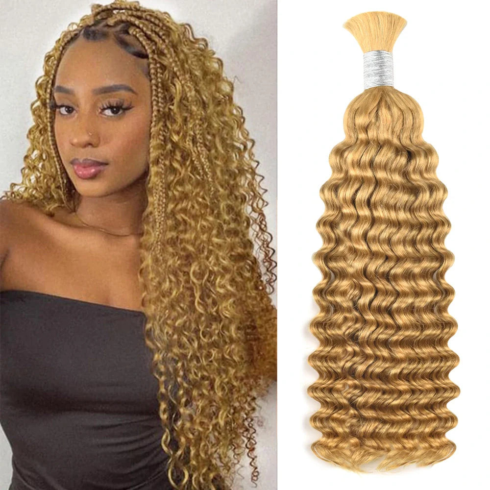 #27 Honey Blonde Deep Wave Hair Bulk | For Braiding | 100% Human Hair | BORUIHAIR