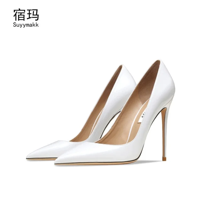 Genuine Leather Luxury Brand Red Classic Pumps Women's High Heels Shoes Pointed Toe Fashion Party Sexy Wedding Shoes 6/8/10cm 42