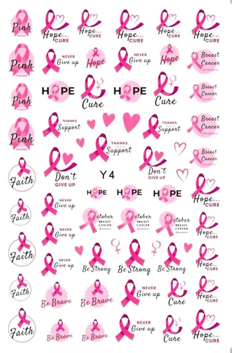 Pink Ribbon Health Nail Art Stickers 3D Decals Manicure Accessories Salon Women Gift Sticker Decal Heart Star Letter