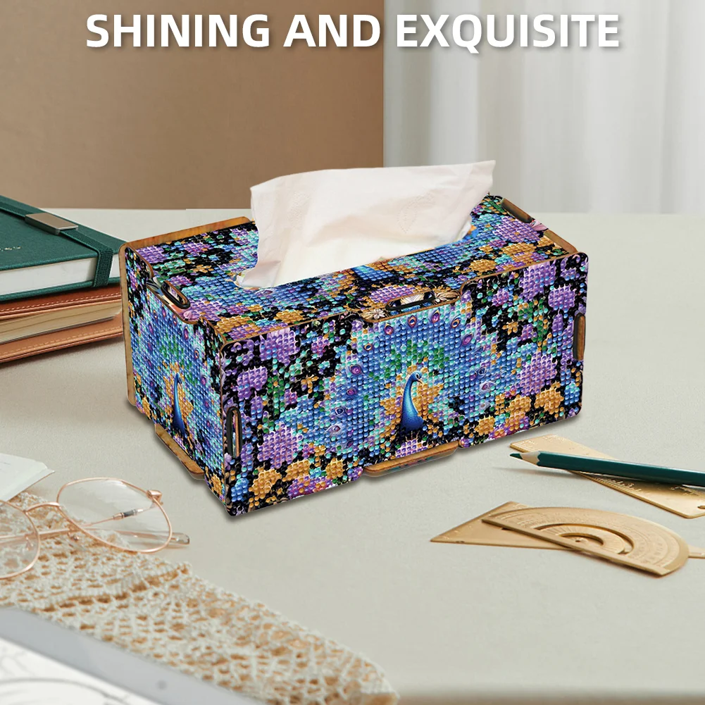 Diamond Painting Tissue Box Kits Decorative Rhinestone Craft Kit (Peacock)