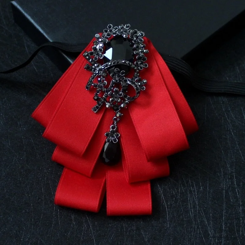 Luxury Black Rhinestone Handmade Bow Tie Men's Wedding Groomsman High-end British Boy Business Suit Shirt Bowtie Set