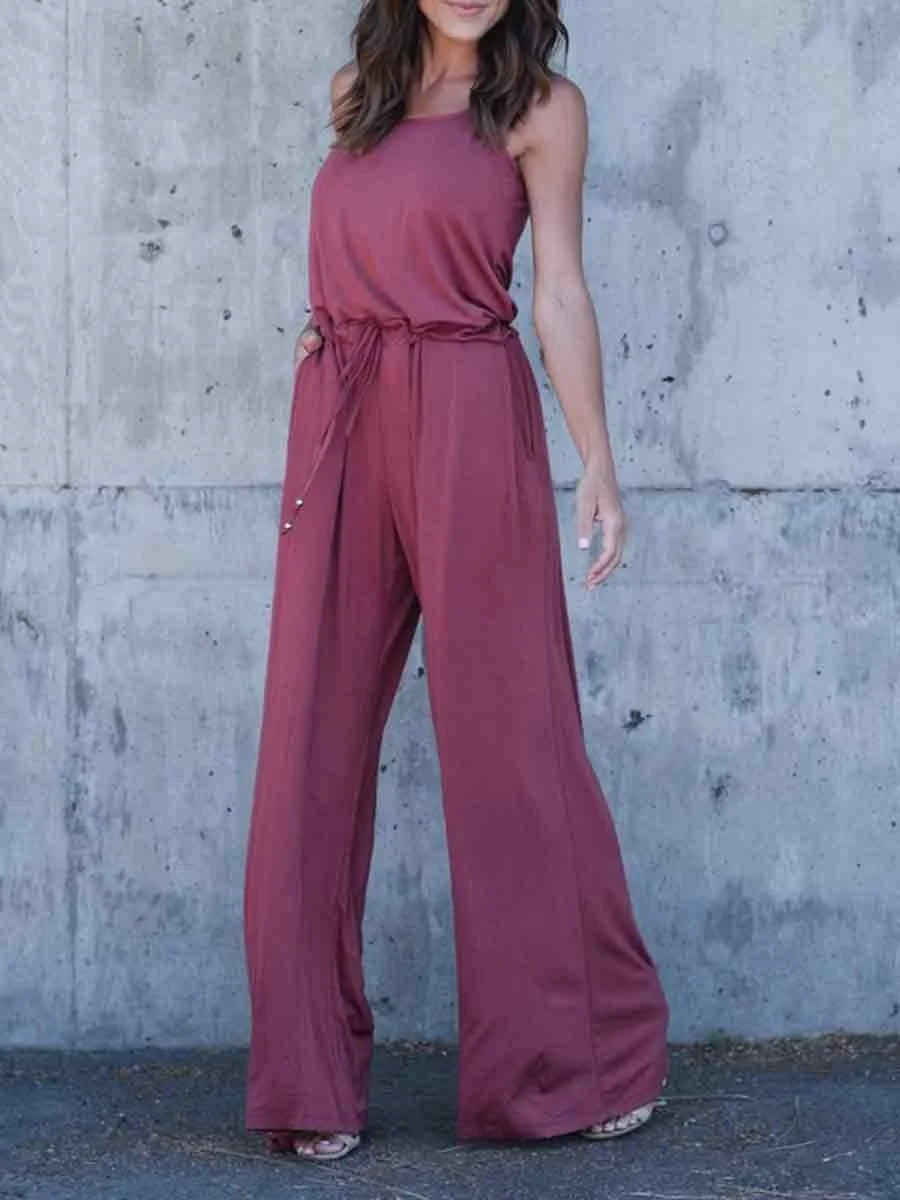 Round Neck Strap Solid Color Cozy Jumpsuits