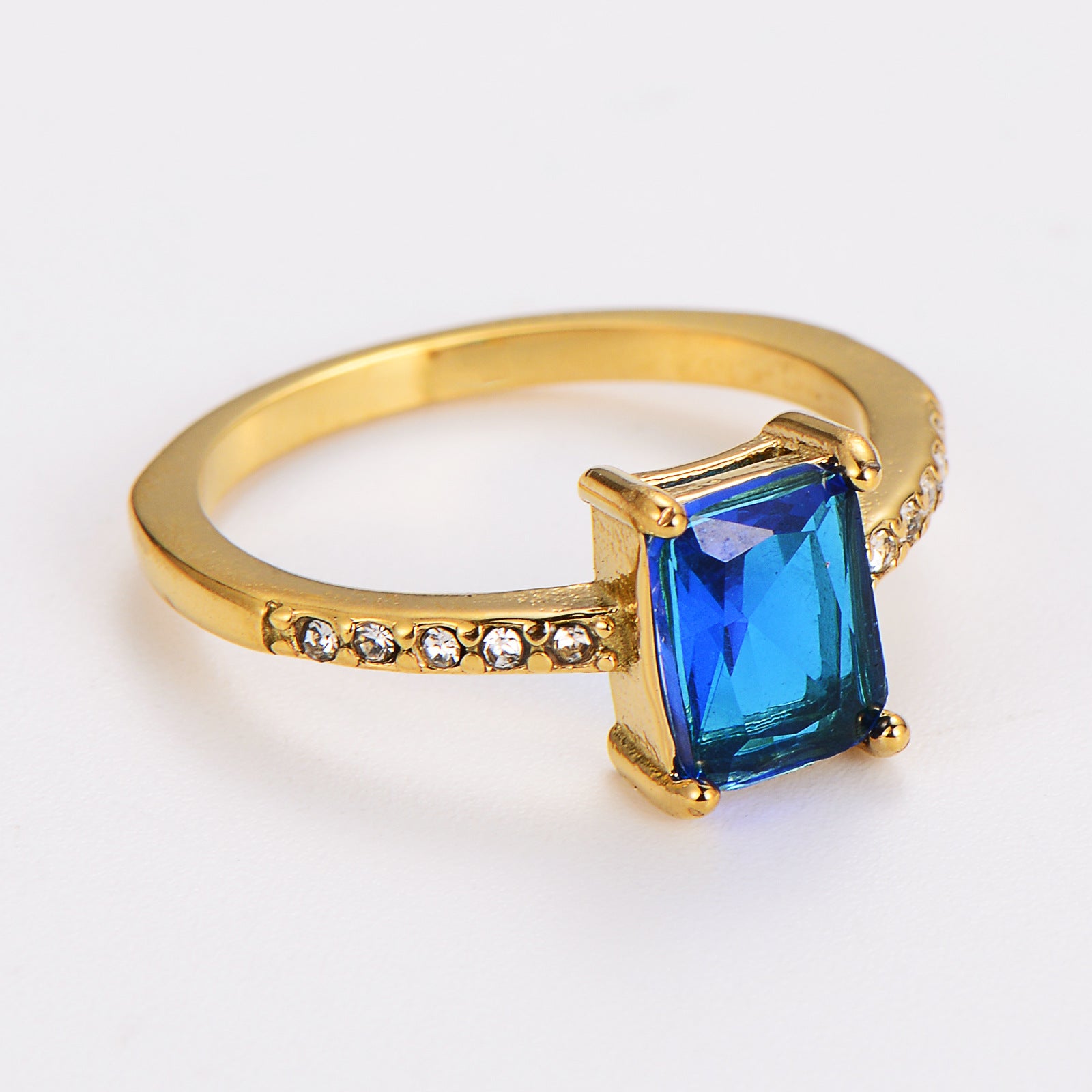 Aml Stainless Steel Square Zircon Ring Versatile Color Ring Female Stainless Steel