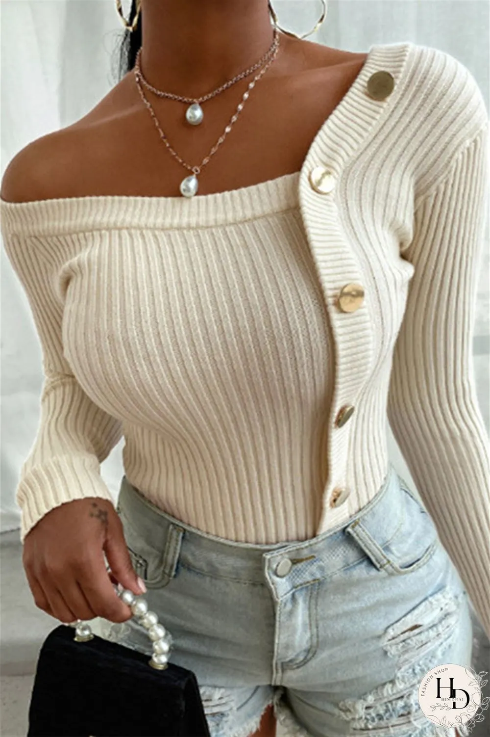 Orange Fashion Casual Oblique Collar Long Sleeve Regular Sleeve Regular Patchwork Solid Tops