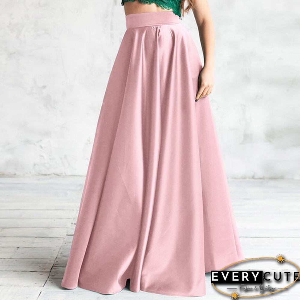 Ladies Fashion High Waist Satin Skirt Evening Party A-Line Skirt Casual Loose Summer Dress