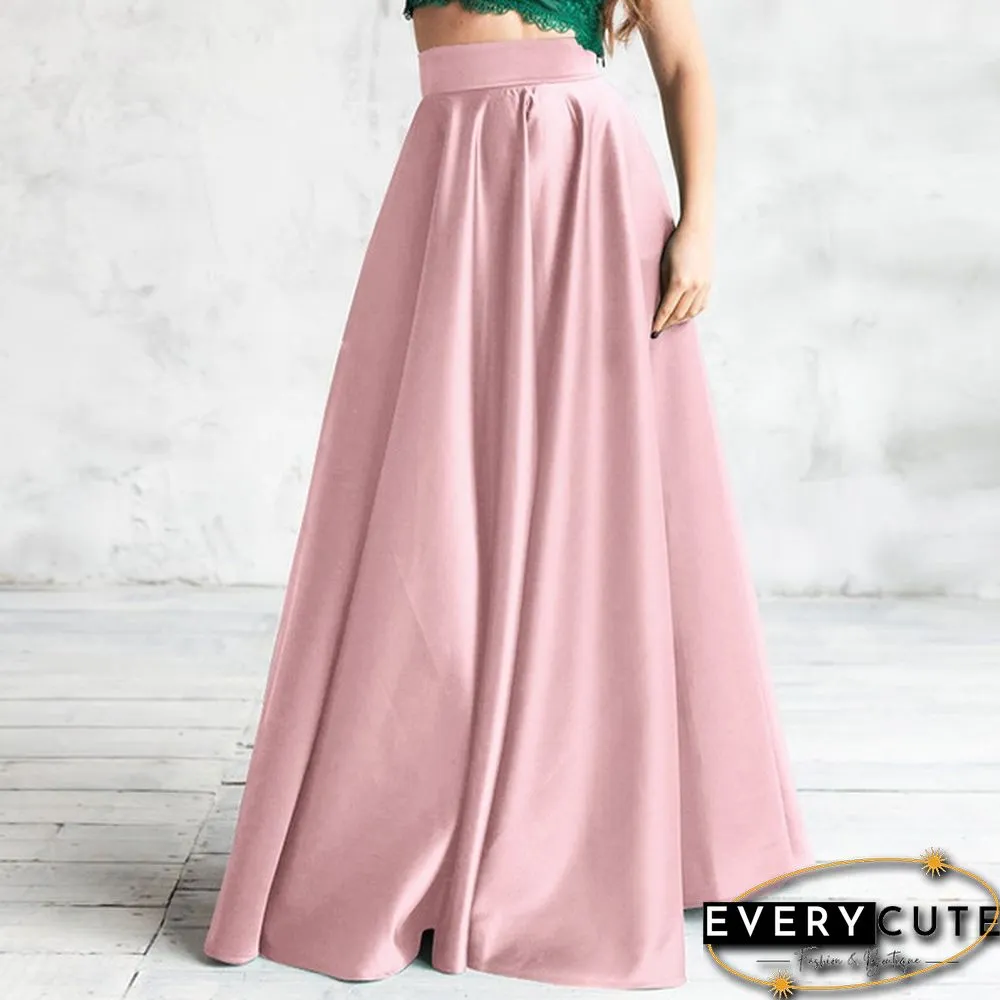 Ladies Fashion High Waist Satin Skirt Evening Party A-Line Skirt Casual Loose Summer Dress