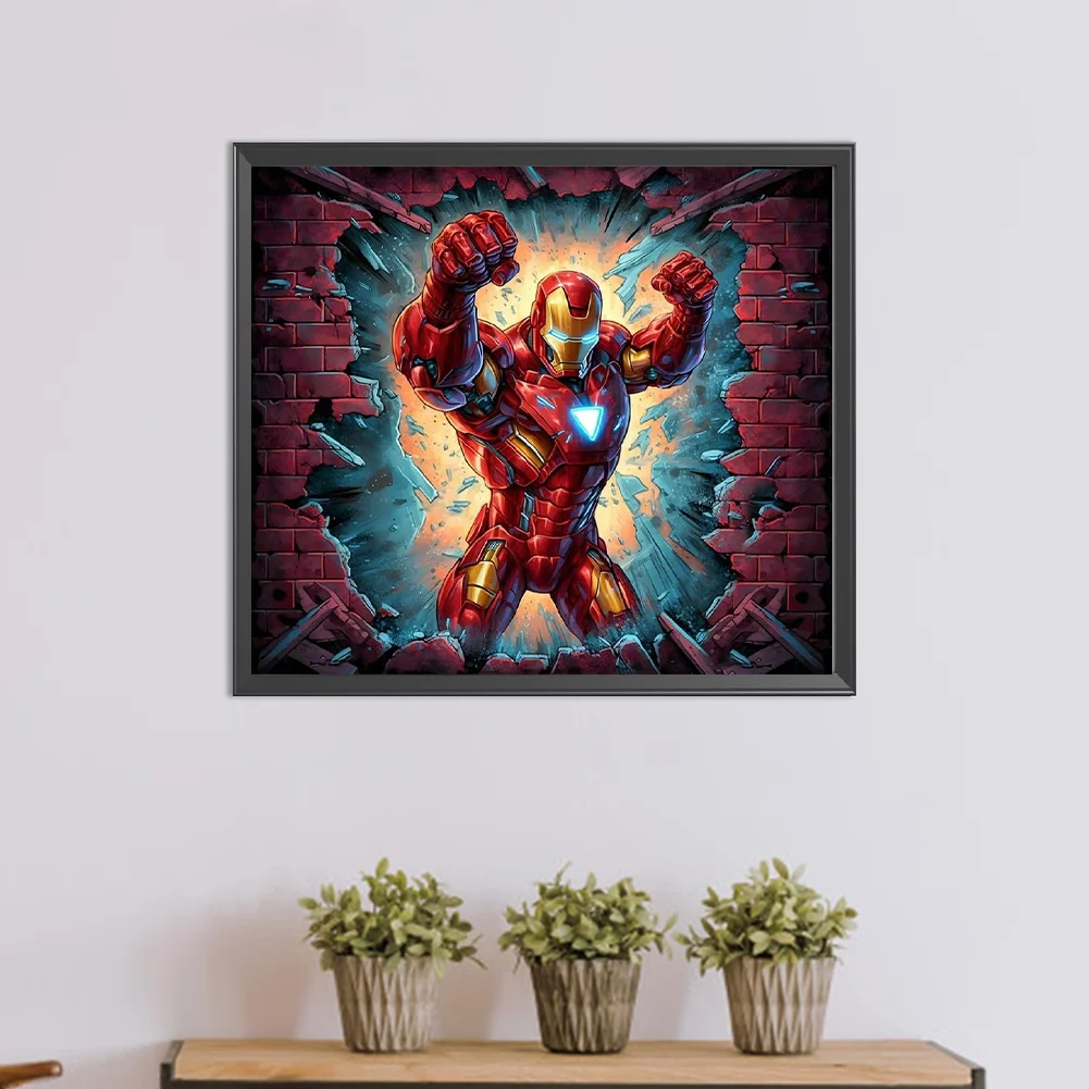 Diamond Painting - Full Round Drill - Iron Man Breaking Wall(Canvas|40*35cm)