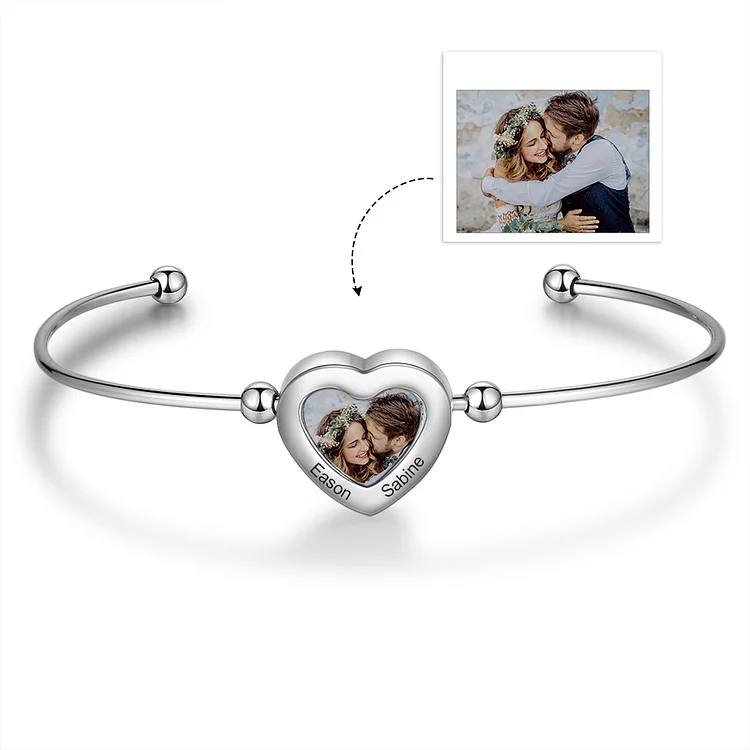 Custom Heart Bangle Bracelet Custom Photo Bracelet for Family