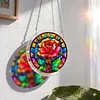 (25cm)DIY Acrylic Jigsaw Puzzle Window Hanging with Hanging Chain DIY Stained Glass Decoration Round Window Puzzle Decor for DIY Craft Project (Stained Glass Red Rose)
